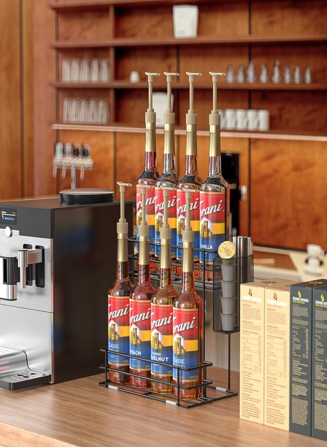 OVICAR Coffee Syrup Organizer Rack - 8 Bottle Holder Stand for Coffee Bar & Station Accessories with Straw & Pod Basket, 2 Tiers Black - Image 3